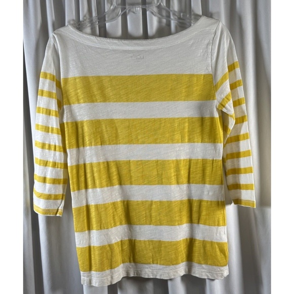 Ann Taylor LOFT 3/4 Sleeves Striped T Shirt Yellow White M Colorful Casual 73-28 - Picture 6 of 15